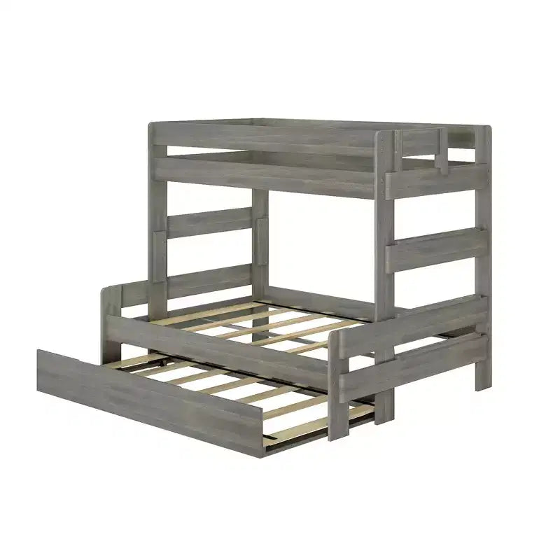 Farmhouse Twin over Full Bunk Bed with Trundle - Solid Pine, Barnwood Finish, 400 lb Capacity