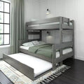 Farmhouse Twin over Full Bunk Bed with Trundle - Solid Pine, Barnwood Finish, 400 lb Capacity