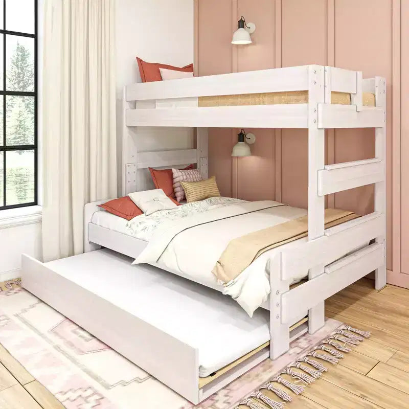 Farmhouse Twin over Full Bunk Bed with Trundle - Solid Pine, Barnwood Finish, 400 lb Capacity