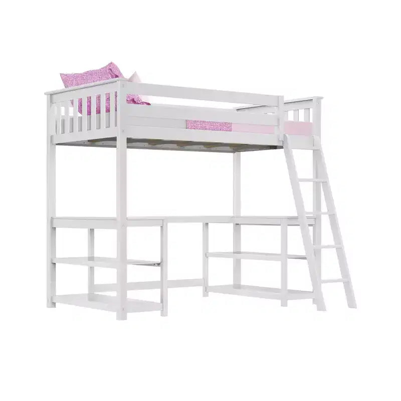 Twin High Loft Bed with Desk and Storage Shelves for Kids - Solid Pine, 400 lb Capacity