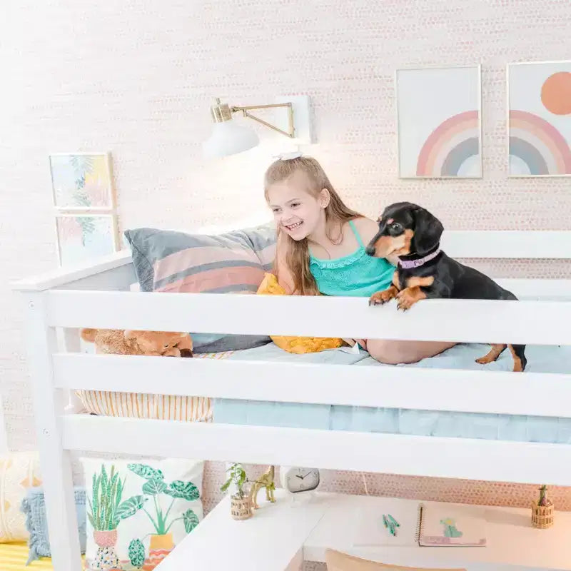 Twin High Loft Bed with Desk and Storage Shelves for Kids - Solid Pine, 400 lb Capacity