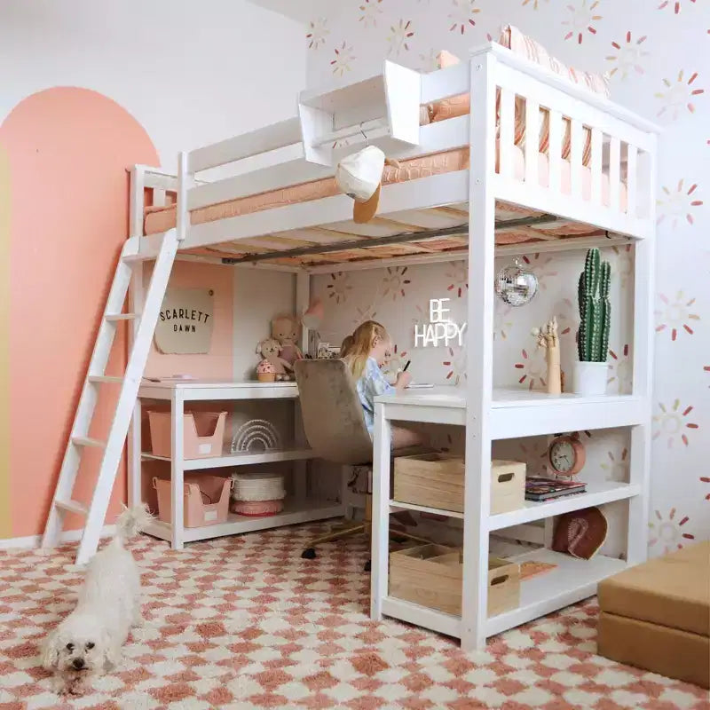 Twin High Loft Bed with Desk and Storage Shelves for Kids - Solid Pine, 400 lb Capacity