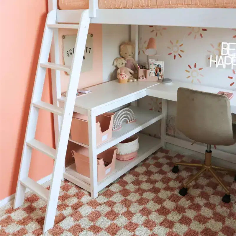 Twin High Loft Bed with Desk and Storage Shelves for Kids - Solid Pine, 400 lb Capacity