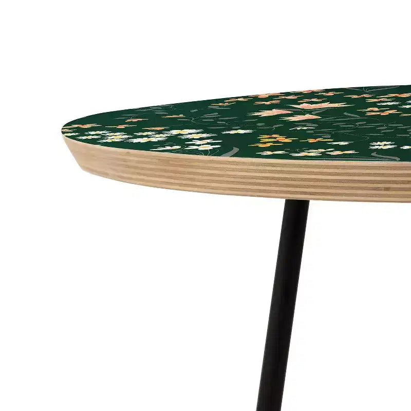 Round Meadow Flowers Printed Side Table - Baltic Birch Top, Steel Legs, 19"
