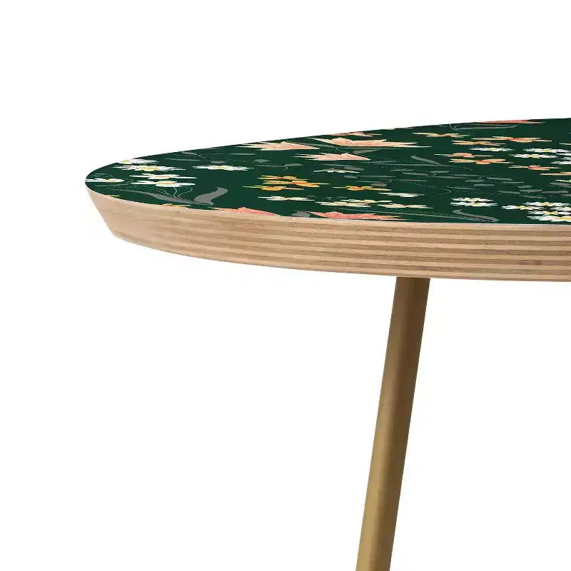 Round Meadow Flowers Printed Side Table - Baltic Birch Top, Steel Legs, 19"