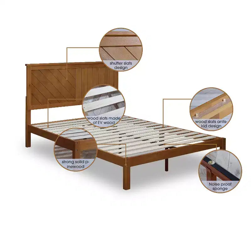 12 Inch Solid Wood Platform Bed Frame with Wooden Slats, Queen