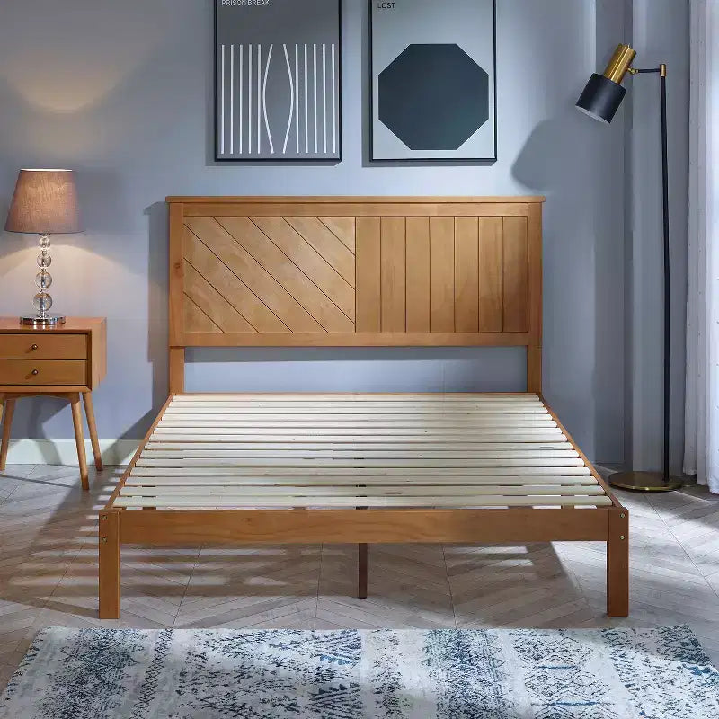 12 Inch Solid Wood Platform Bed Frame with Wooden Slats, Queen
