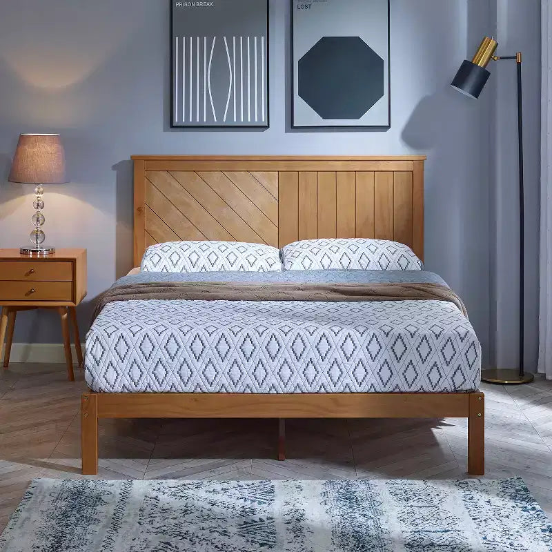 12 Inch Solid Wood Platform Bed Frame with Wooden Slats, Queen
