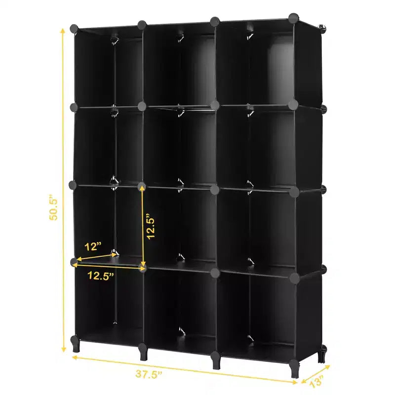 12 Cube Storage Organizer Plastic Organizer Units w/ Steel Frame Black