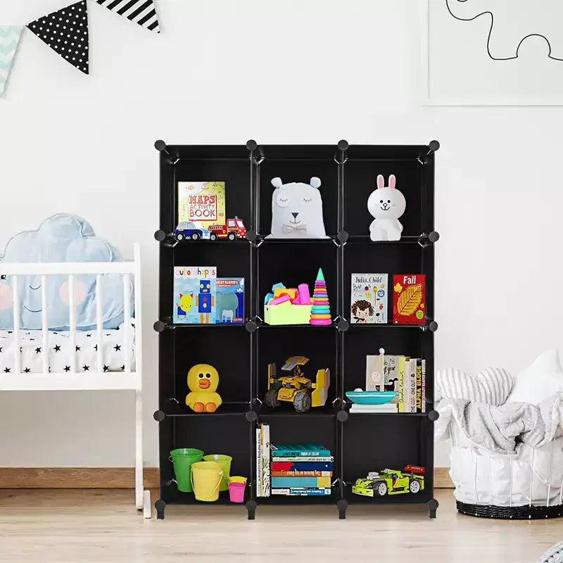 12 Cube Storage Organizer Plastic Organizer Units w/ Steel Frame Black