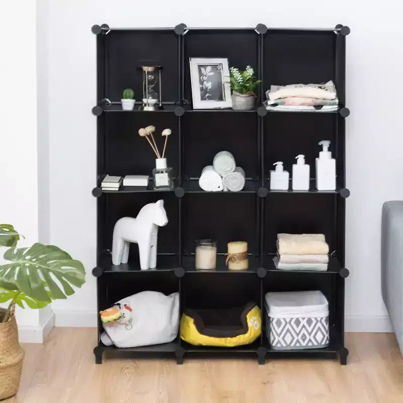 12 Cube Storage Organizer Plastic Organizer Units w/ Steel Frame Black