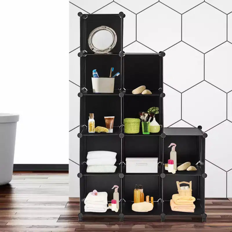 12 Cube Storage Organizer Plastic Organizer Units w/ Steel Frame Black