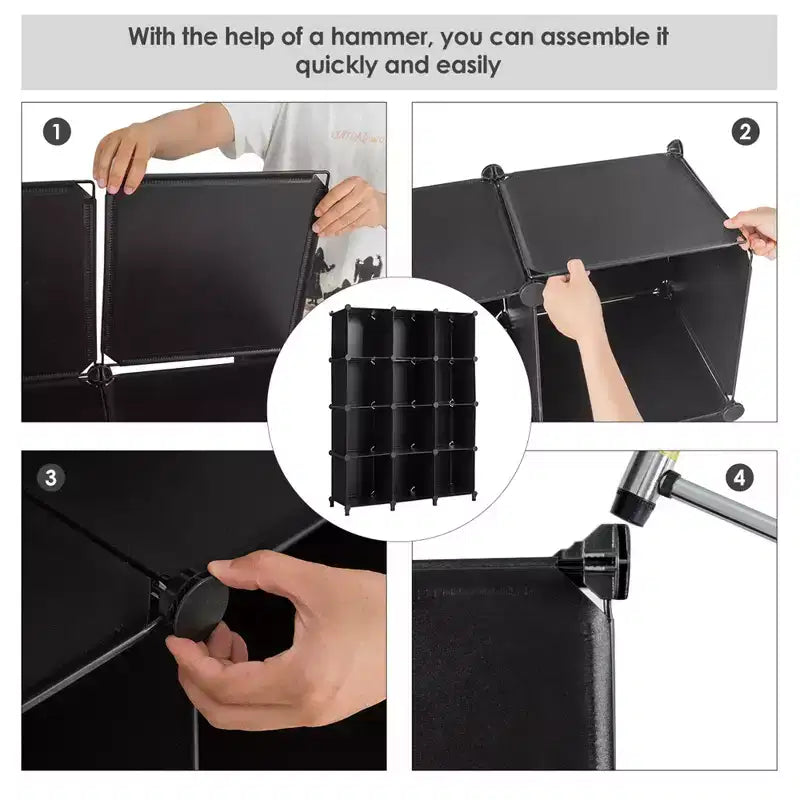 12 Cube Storage Organizer Plastic Organizer Units w/ Steel Frame Black