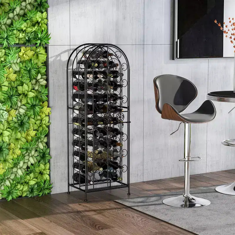 45-Bottle Modern Wine Organizer Decorative Portable Wrought Iron Wine Rack Jail