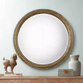 Round Vanity Decorative Wall Mirror, Rustic Antiqued Gold Hammered Iron Frame, 42 1/4 Wide, Bathroom Bedroom Living Room