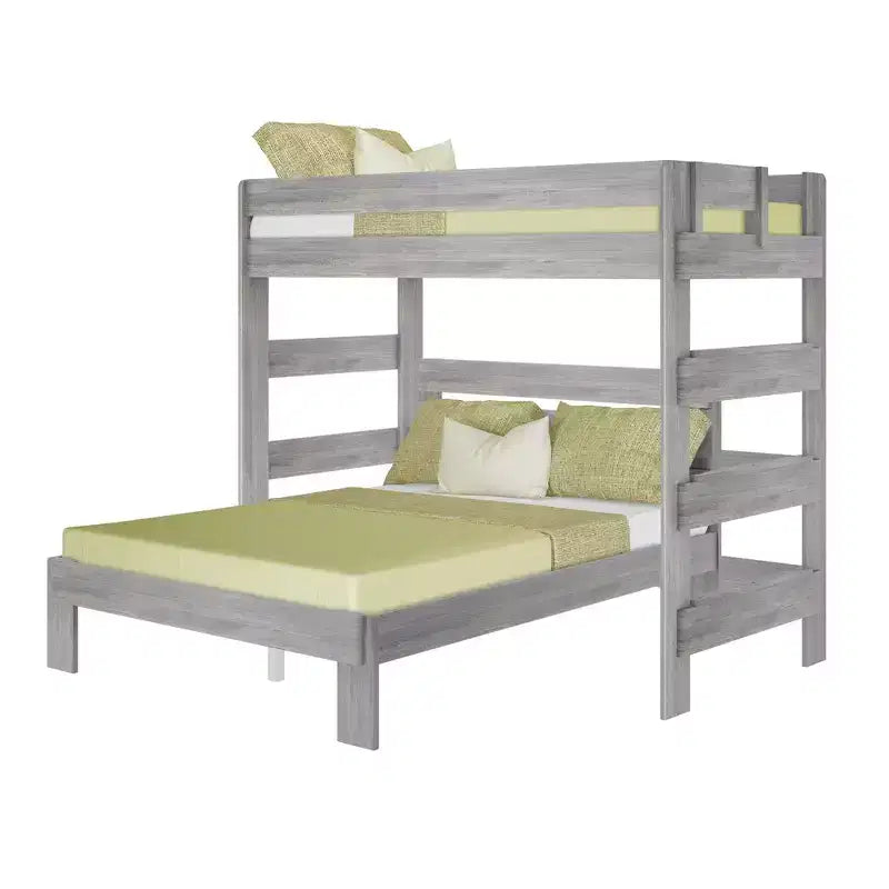 Solid Wood Modern Farmhouse Bunk Bed, L-Shaped Twin over Queen Bed Frame for Kids