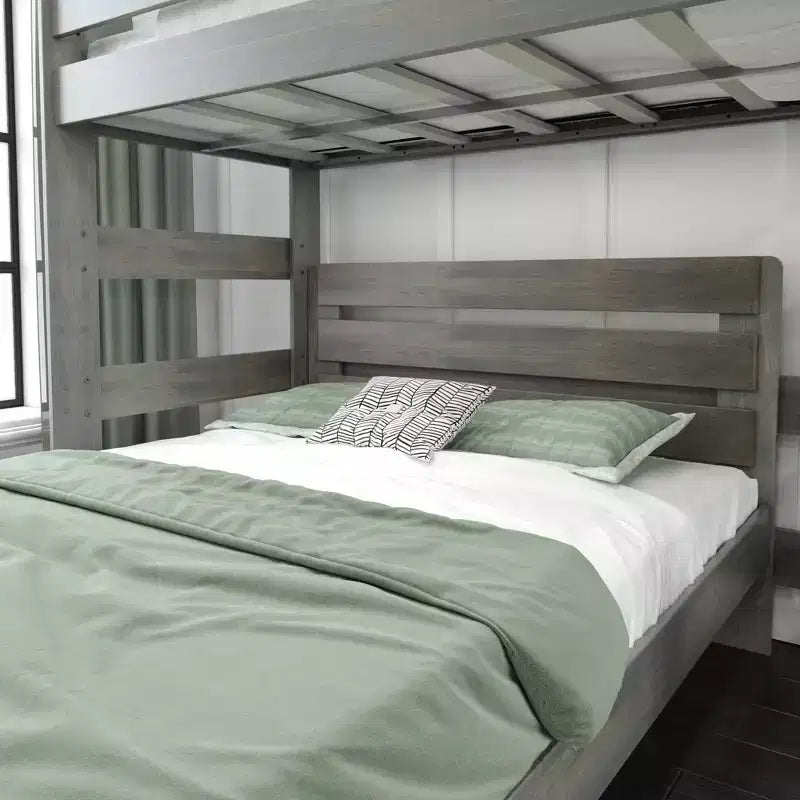 Solid Wood Modern Farmhouse Bunk Bed, L-Shaped Twin over Queen Bed Frame for Kids