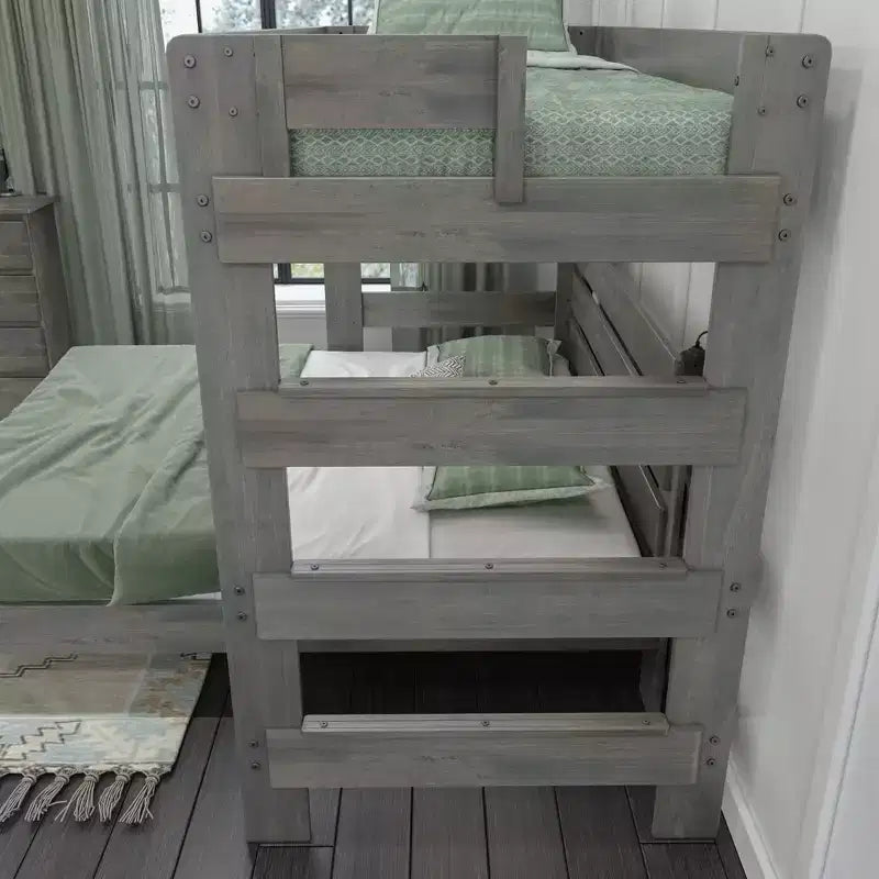 Solid Wood Modern Farmhouse Bunk Bed, L-Shaped Twin over Queen Bed Frame for Kids