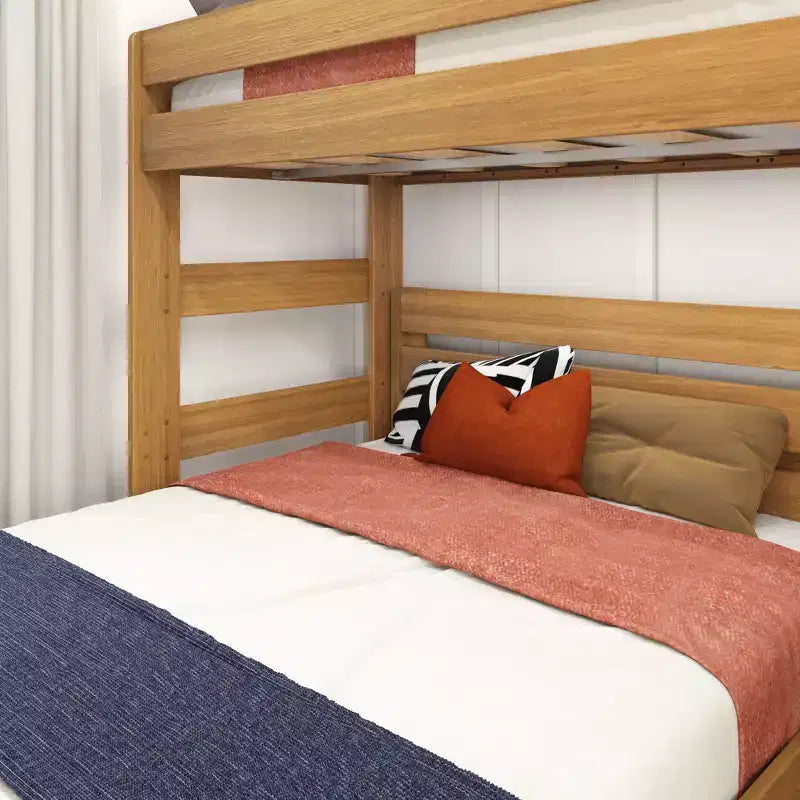 Solid Wood Modern Farmhouse Bunk Bed, L-Shaped Twin over Queen Bed Frame for Kids