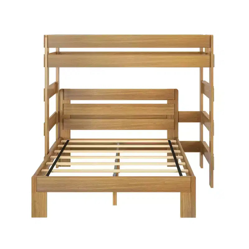 Solid Wood Modern Farmhouse Bunk Bed, L-Shaped Twin over Queen Bed Frame for Kids