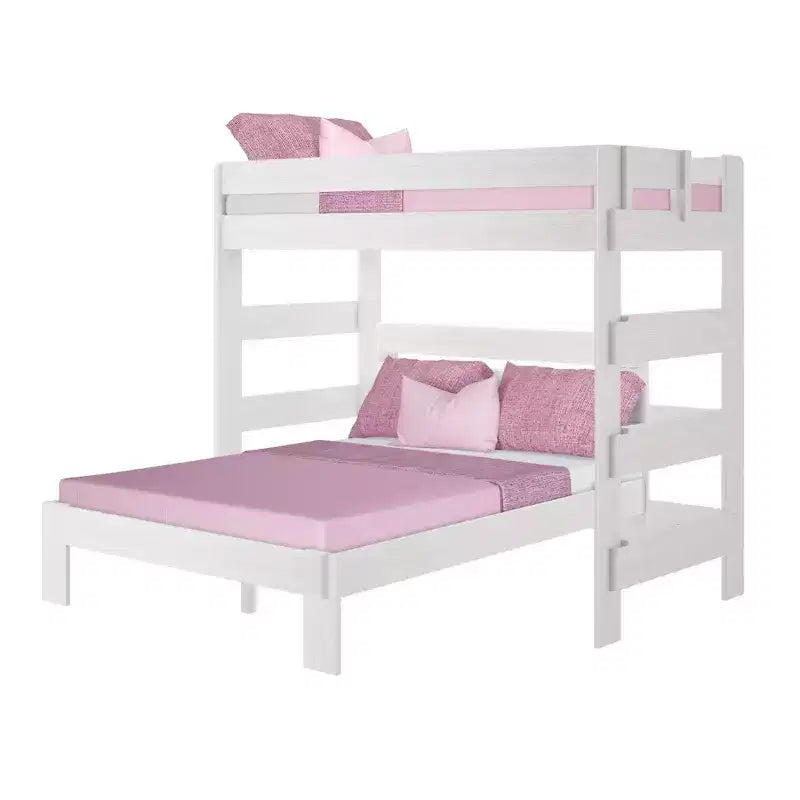 Solid Wood Modern Farmhouse Bunk Bed, L-Shaped Twin over Queen Bed Frame for Kids