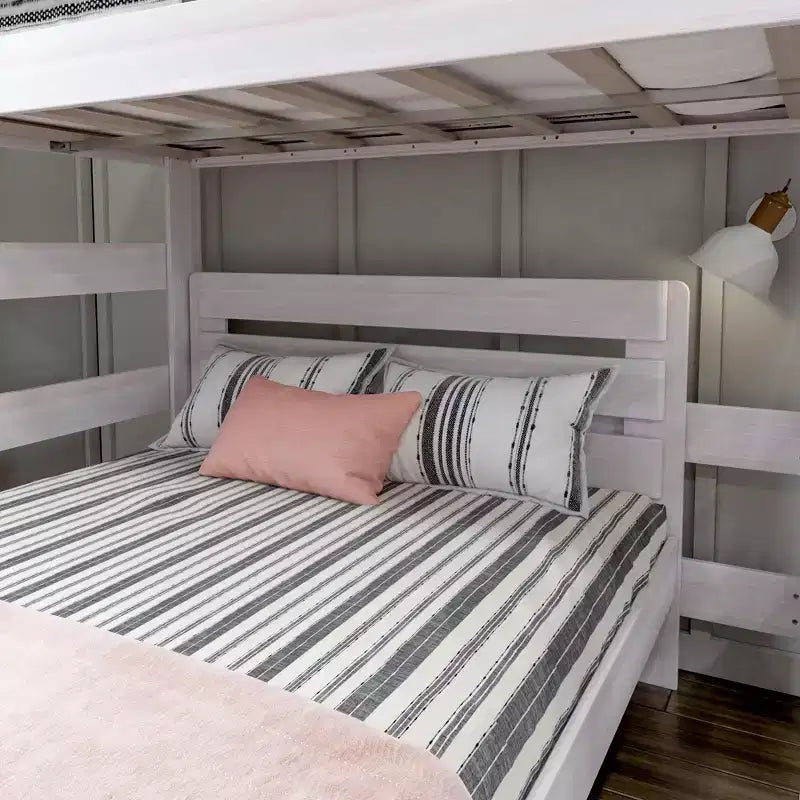 Solid Wood Modern Farmhouse Bunk Bed, L-Shaped Twin over Queen Bed Frame for Kids