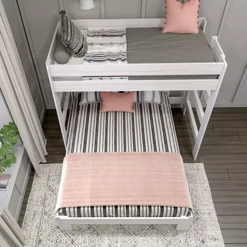 Solid Wood Modern Farmhouse Bunk Bed, L-Shaped Twin over Queen Bed Frame for Kids