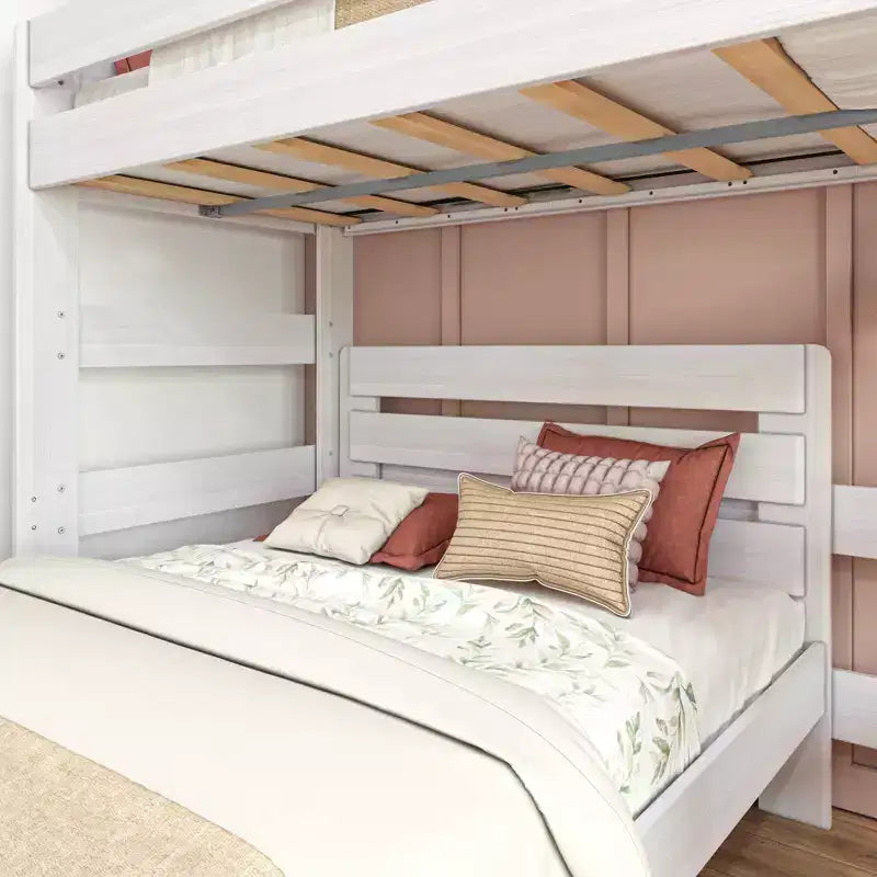 Solid Wood Bunk Bed, L-Shaped Twin over Full Size Bed Frame for Kids, Modern Farmhouse