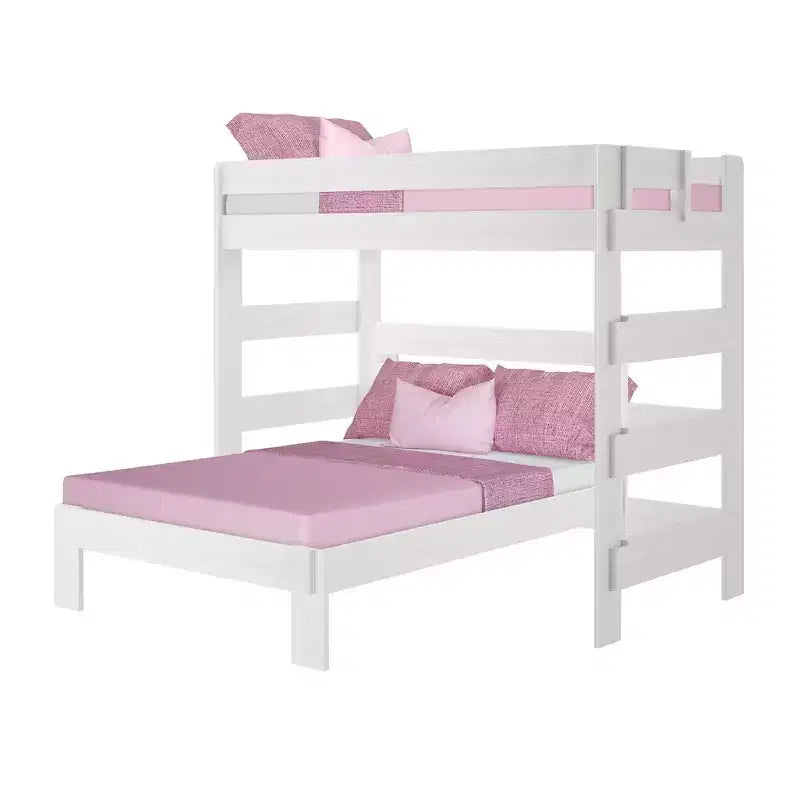 Solid Wood Bunk Bed, L-Shaped Twin over Full Size Bed Frame for Kids, Modern Farmhouse