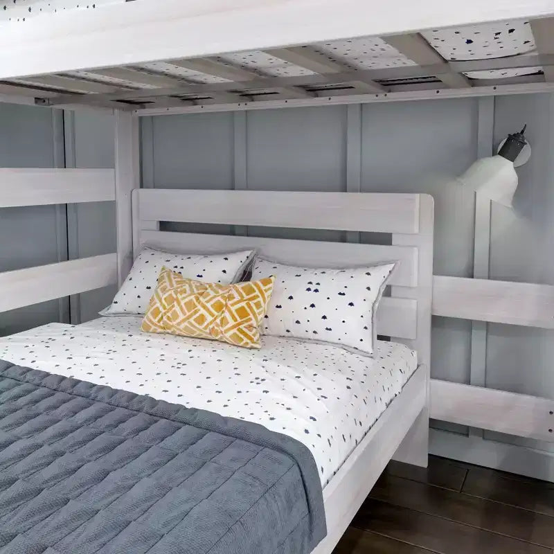 Solid Wood Bunk Bed, L-Shaped Twin over Full Size Bed Frame for Kids, Modern Farmhouse