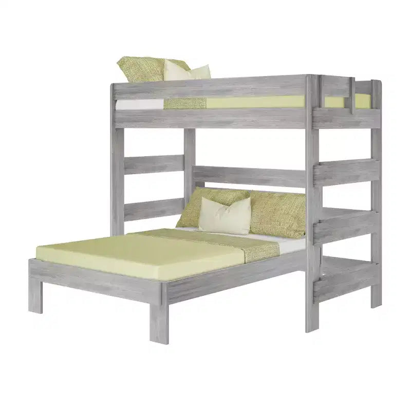 Solid Wood Bunk Bed, L-Shaped Twin over Full Size Bed Frame for Kids, Modern Farmhouse
