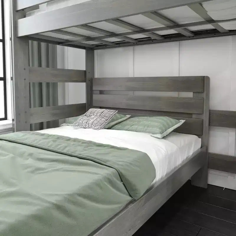 Solid Wood Bunk Bed, L-Shaped Twin over Full Size Bed Frame for Kids, Modern Farmhouse