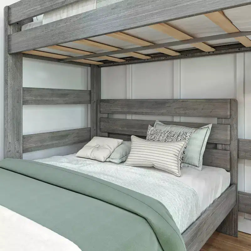 Solid Wood Bunk Bed, L-Shaped Twin over Full Size Bed Frame for Kids, Modern Farmhouse
