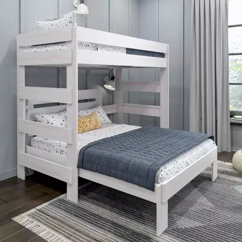 Solid Wood Bunk Bed, L-Shaped Twin over Full Size Bed Frame for Kids, Modern Farmhouse
