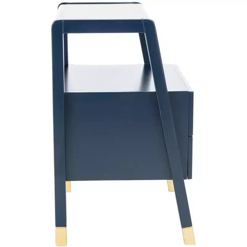 2 Drawer 1 Shelf Accent Table - Navy & Gold, Bayur Wood & MDF, Veneer Top, 19"x15"x24", 44 lb Capacity