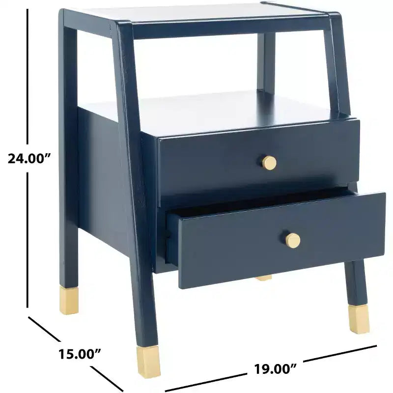 2 Drawer 1 Shelf Accent Table - Navy & Gold, Bayur Wood & MDF, Veneer Top, 19"x15"x24", 44 lb Capacity