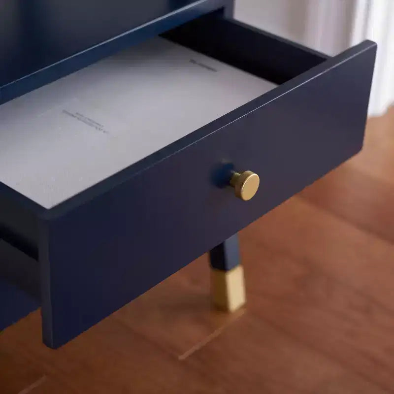 2 Drawer 1 Shelf Accent Table - Navy & Gold, Bayur Wood & MDF, Veneer Top, 19"x15"x24", 44 lb Capacity