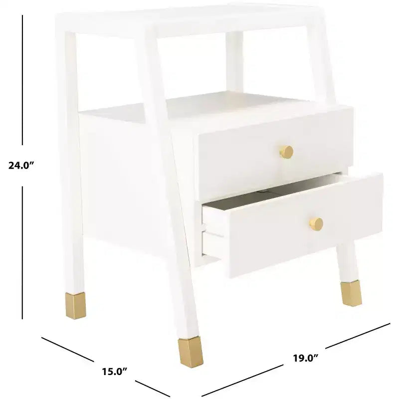 2 Drawer 1 Shelf Accent Table - Navy & Gold, Bayur Wood & MDF, Veneer Top, 19"x15"x24", 44 lb Capacity
