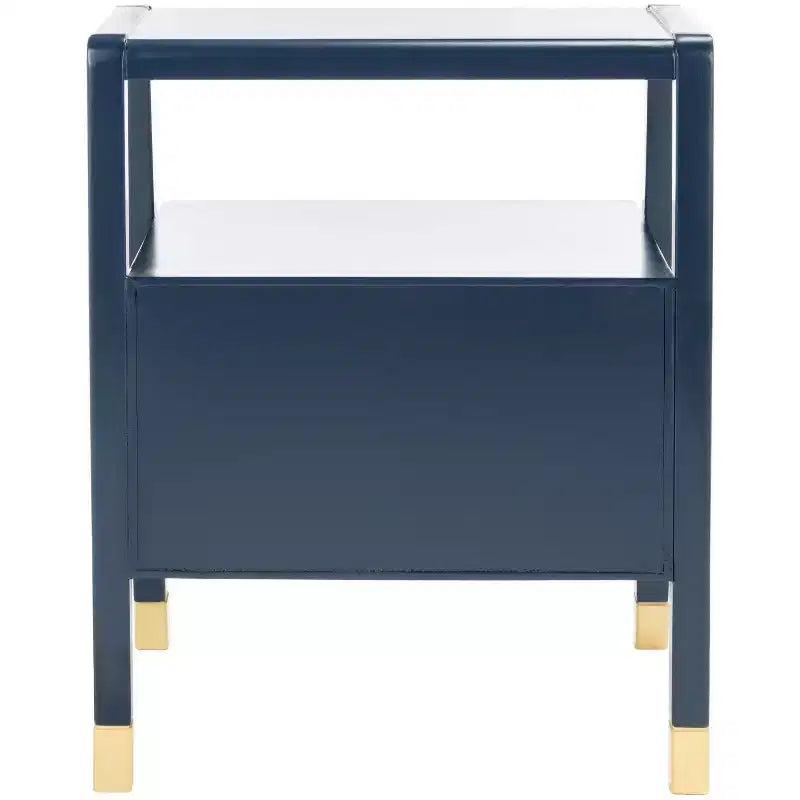 2 Drawer 1 Shelf Accent Table - Navy & Gold, Bayur Wood & MDF, Veneer Top, 19"x15"x24", 44 lb Capacity
