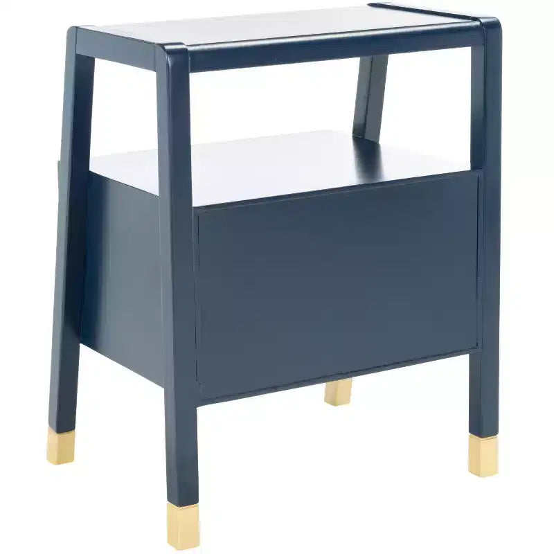 2 Drawer 1 Shelf Accent Table - Navy & Gold, Bayur Wood & MDF, Veneer Top, 19"x15"x24", 44 lb Capacity