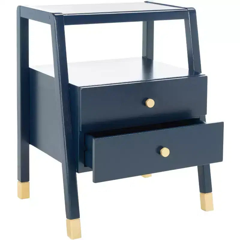 2 Drawer 1 Shelf Accent Table - Navy & Gold, Bayur Wood & MDF, Veneer Top, 19"x15"x24", 44 lb Capacity
