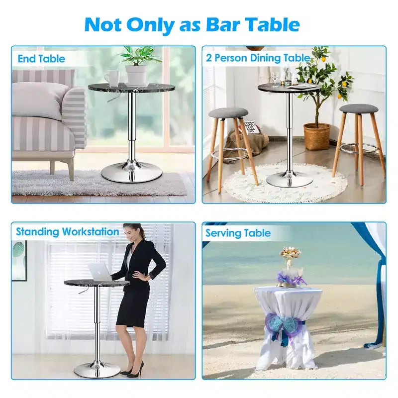 Round Bistro Bar Table Height Adjustable 360-degree Swivel Black