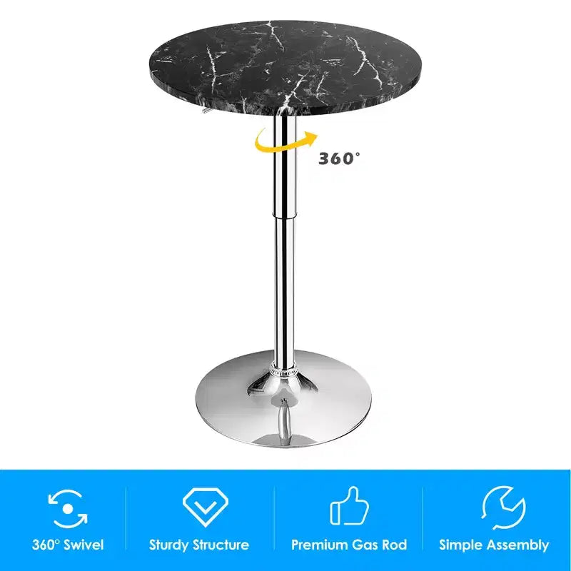 Round Bistro Bar Table Height Adjustable 360-degree Swivel Black