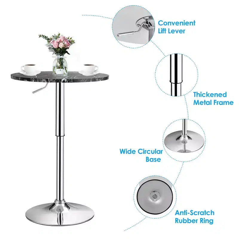 Round Bistro Bar Table Height Adjustable 360-degree Swivel Black